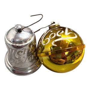Vintage Merry Christmas Stencil Bell & Gold Noel Christmas Ball Retro Ornaments